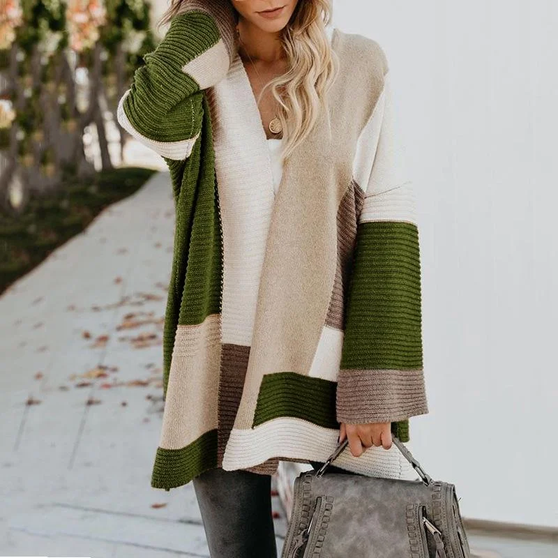 Color Block Long Sweaters Cardigans Mesh Blend Leather Blend Suede Blend