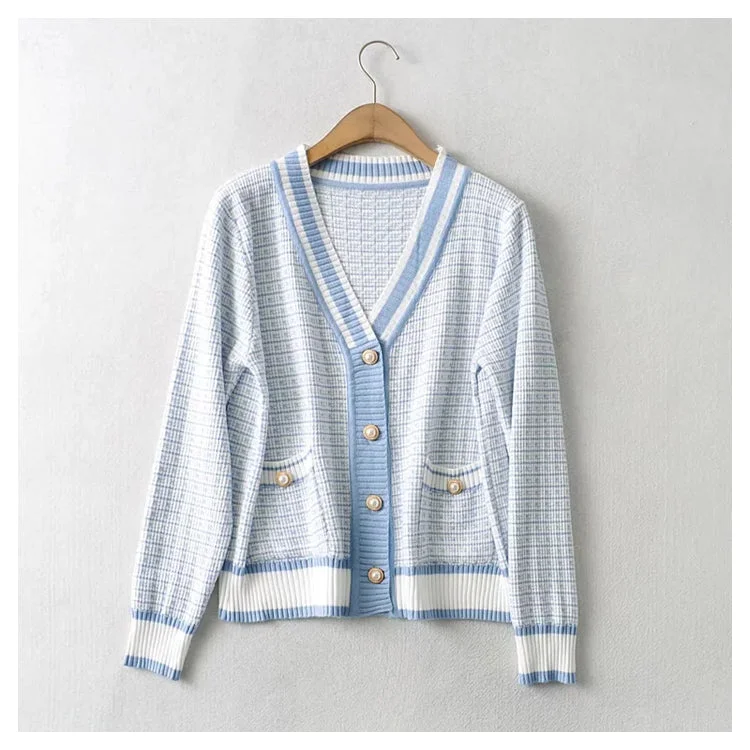 Xiaoxiangfeng V-neck pearl button loose knit cardigan coat  7460 Terry Terry Cloth Terry Knit