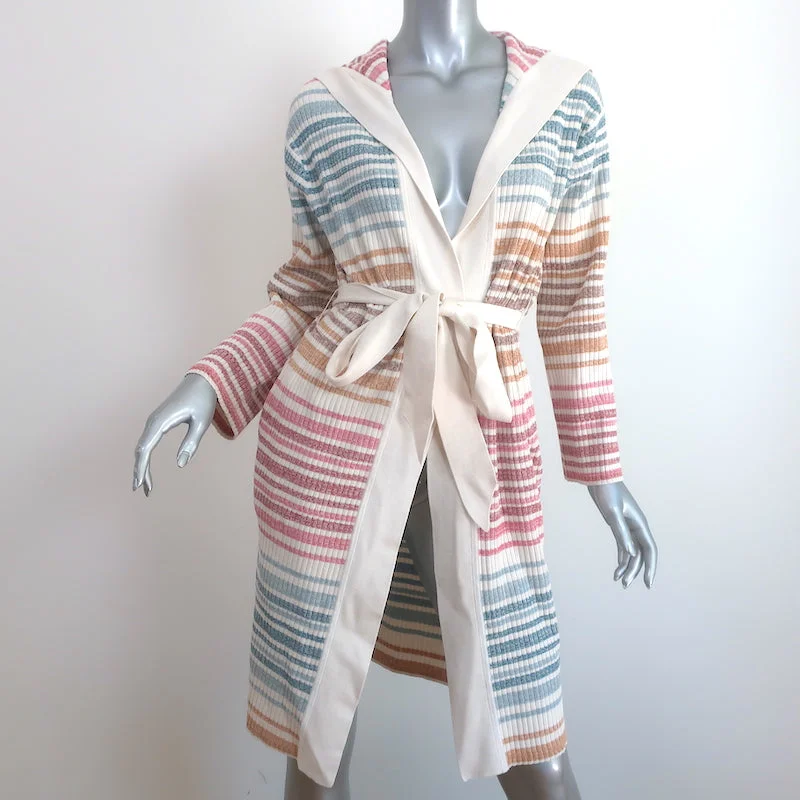 Zimmermann Andie Hooded Cardigan Ecru/Multi Striped Ribbed Knit Size 0 Layered Multi-layer Single Layer